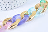 Grosse Chaine acrylique multicolore et plastique doré 30x21mm, création dragonne lannière de sac, x1 mètre (G4964)