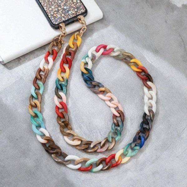 Grosse Chaine acrylique multicolore et plastique doré 30x21mm, création dragonne lannière de sac, x1 mètre (G4964)
