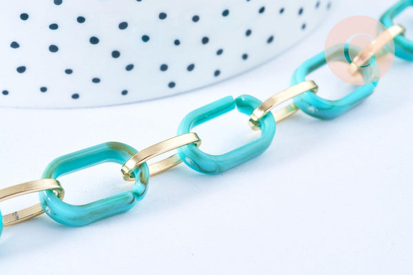 Grosse Chaine ronde écaille acrylique et aluminium doré texturé 18.5mm, x1 mètre (G3343)