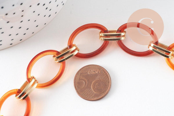 Grosse Chaine ronde écaille acrylique et aluminium doré,perle acétate,chaine plastique,25.5mm, x1 mètre (G4643)