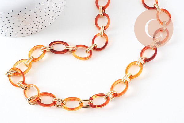 Grosse Chaine ronde écaille acrylique et aluminium doré,perle acétate,chaine plastique,25.5mm, x1 mètre (G4643)