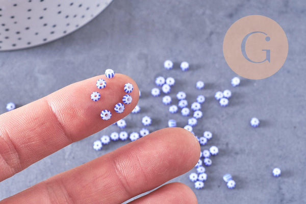 Grosse Perle rocaille rayé bleu blanc 3-3.5mm, x10gr (G10682)