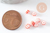 Grosse Perle rocaille rayé rouge blanc 3-4.5mm, x 10gr (G9419)