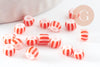 Grosse Perle rocaille rayé rouge blanc 3-4.5mm, x 10gr (G9419)