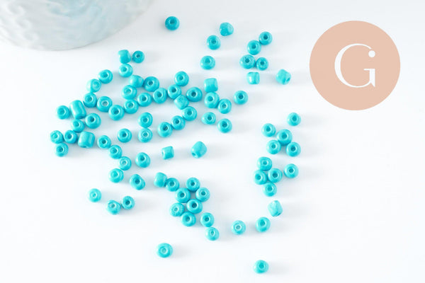 Grosse perles de rocaille turquoise peintes 4mm, x10Gr (G3812)