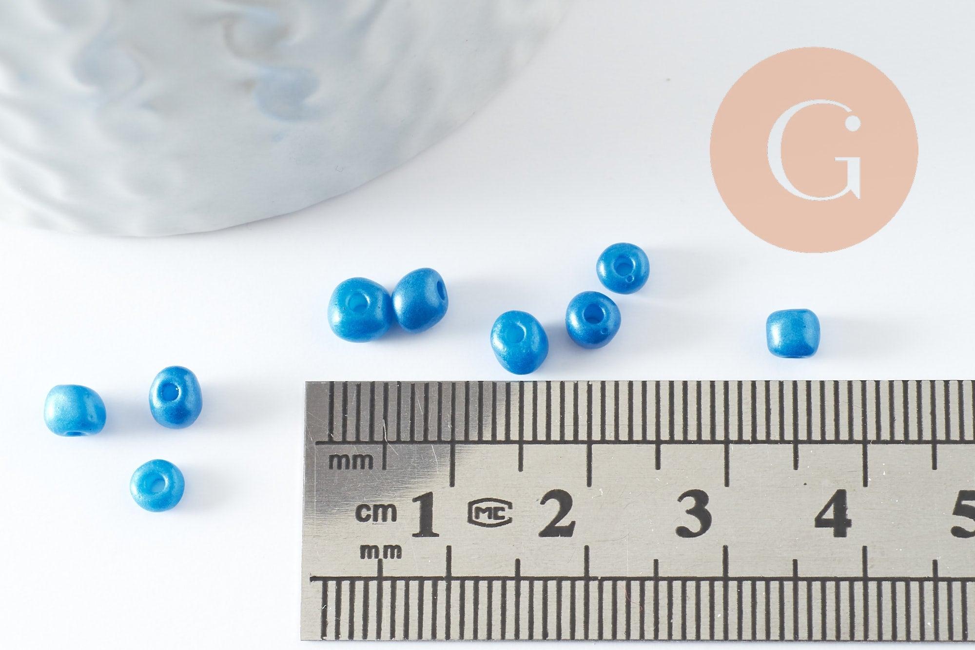 Grosses perles de rocaille bleu nacré 4mm, x 10Gr (G3813)
