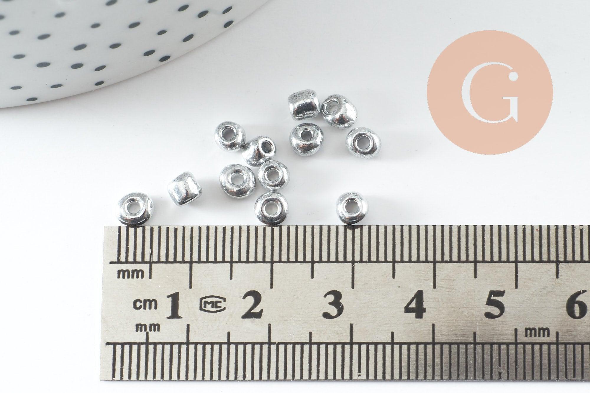 Grosses perles rocaille argent 4mm, x10 Gr (G5401)