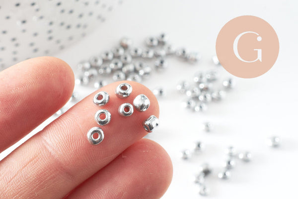Grosses perles rocaille argent 4mm, x10 Gr (G5401)