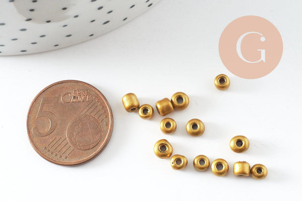 Grosses perles rocaille dorée , fournitures pour bijoux, diamètre 4mm, x10 Gr (G0313)