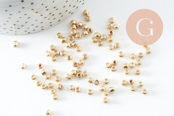 Grosses perles rocaille dorées brillantes 4mm, x 10gr (G1950)