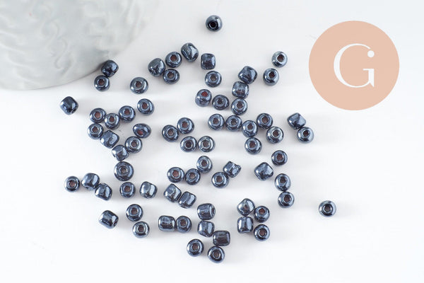 Grosses perles rocaille noir irisé 4mm, x10 gr (G3674)
