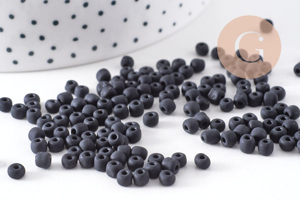Grosses perles rocaille noir mat 3.5-4mm, x10Gr (G10400)