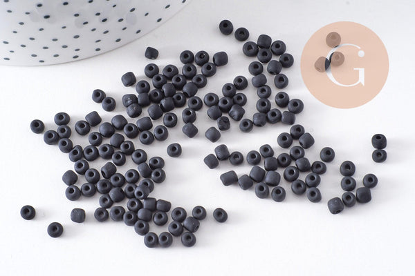 Grosses perles rocaille noir mat 3.5-4mm, x10Gr (G10400)