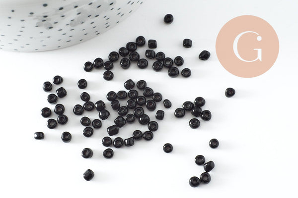 Grosses perles rocaille noire 4mm, x10Gr (G0901)