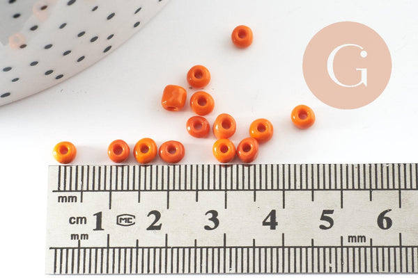 Grosses perles rocaille orange 4mm, x10g (G0187)