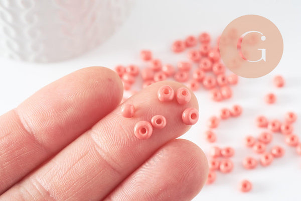 Grosses perles rocaille rose clair 4mm,perles rocaille rose opaque, perles verre, x10g (G5392)