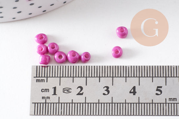 Grosses perles rocaille rose fuchsia 4mm,perles rocaille rose opaque, création bijoux , x10 Gr (G3737)