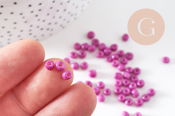 Grosses perles rocaille rose fuchsia 4mm,perles rocaille rose opaque, création bijoux , x10 Gr (G3737)