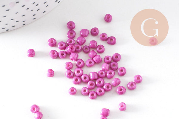 Grosses perles rocaille rose fuchsia 4mm,perles rocaille rose opaque, création bijoux , x10 Gr (G3737)