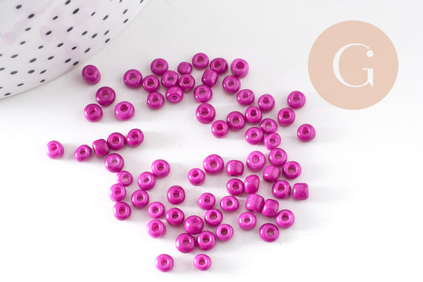 Grosses perles rocaille rose fuchsia peintes 4mm,perles rocaille rose opaque, perles verre, création bijoux, x 10Gr (G3736)