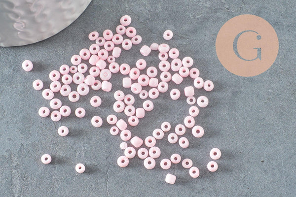 Grosses perles rocaille rose nacrée 4mm, perles rose pâle perlage x10g (G5474)