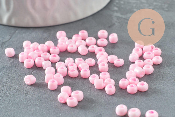Grosses perles rocaille rose nacrée 4mm, perles rose pâle perlage x10g (G5474)