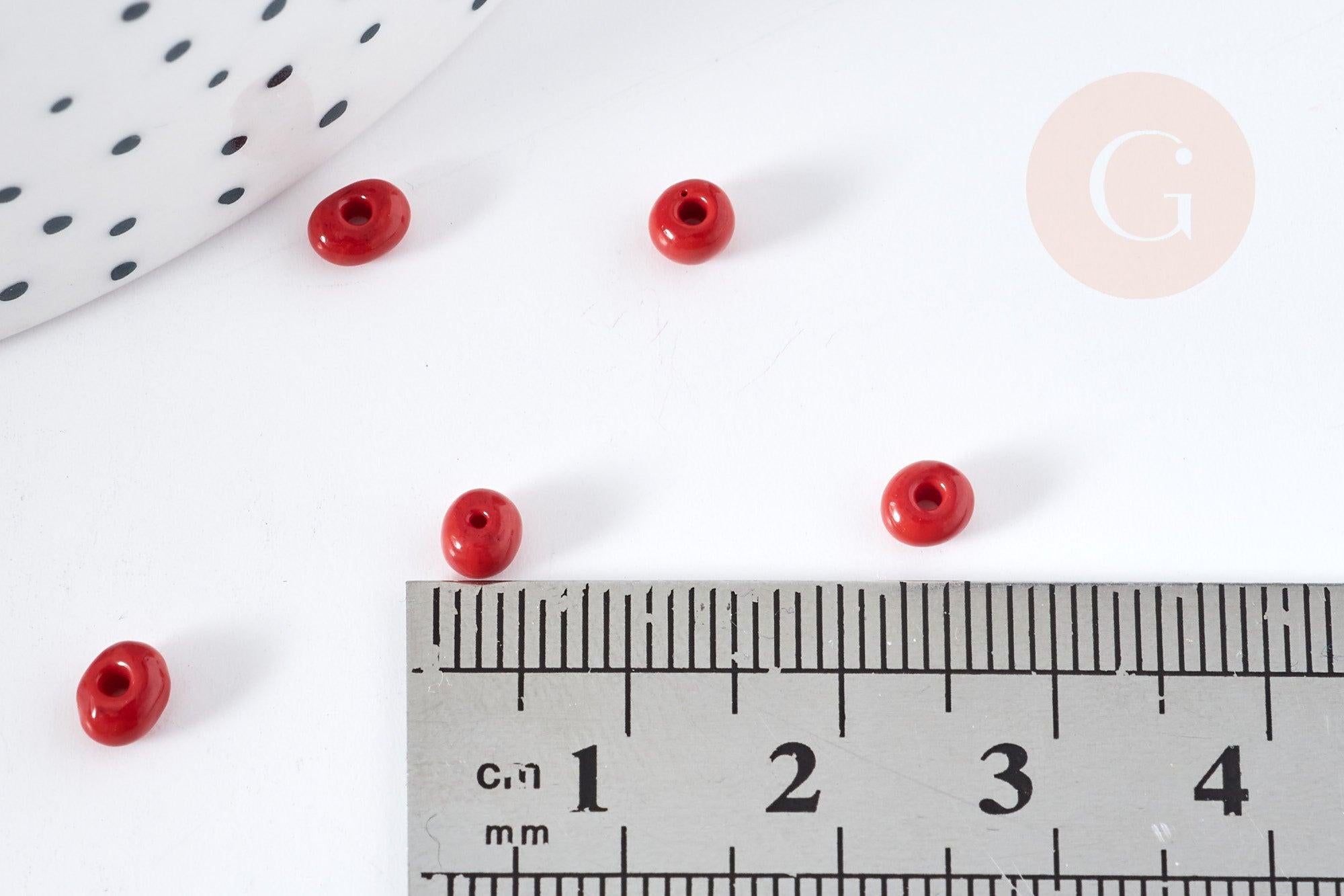 Grosses perles rocaille rouge 4mm, x 10Gr (G0184)