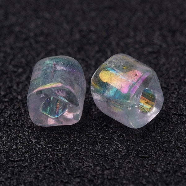 Grosses perles rocaille transparentes irisées 4mm, x 20Gr (G1392)
