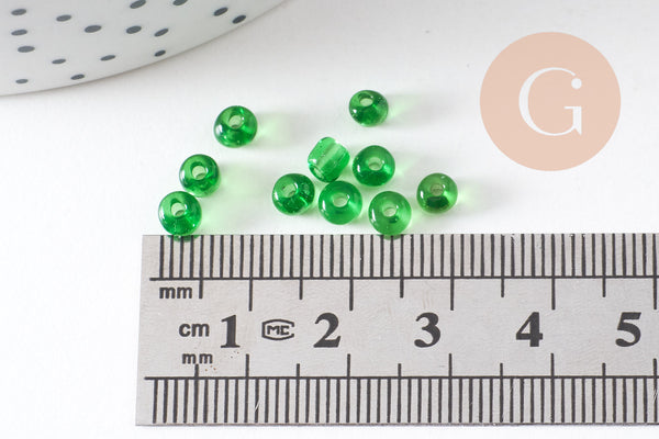 Grosses perles rocaille vert bouteille transparent 4mm,perles rocaille pour création bijoux, x 10Gr (G5400)