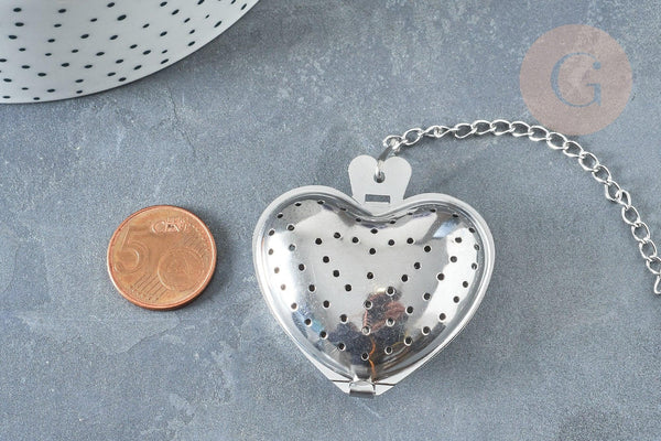 Infuseur à thé cœur acier 304 inoxydable avec crochet, infuseur cœur, x1 (G8322)