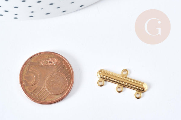 Intercalaire bracelet 3 rangs acier 304 inoxydable doré 20mm, x1 (G8855)