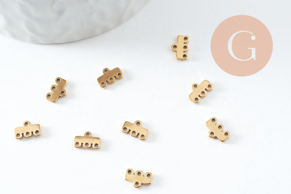 Intercalaire bracelet 3 rangs acier 304 inoxydable doré 8mm, des fournitures pour création bijoux, x2 G9758