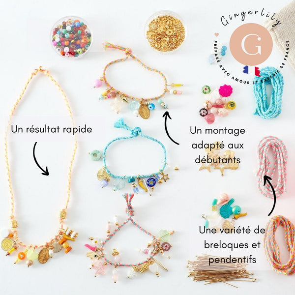 Kit 3 Bracelets/Collier breloques & Cordon x1 (G9556)