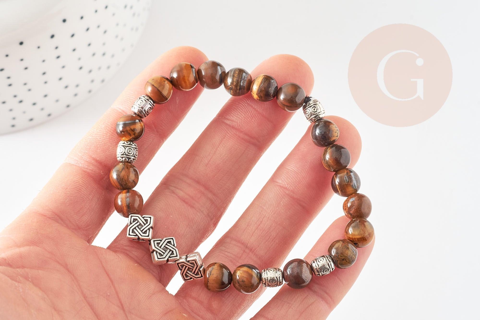 Kit Bracelet pour Homme Oeil de tigre naturel zamac argenté LEILO, pochette 1 bracelet (G9176)