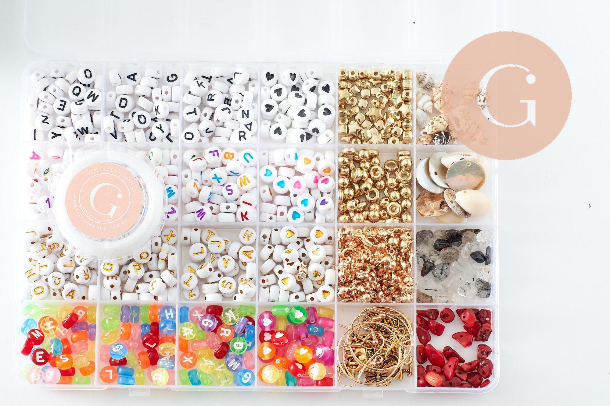 Kit boite mix de perles lettres et accessoires, x1 (G9712)