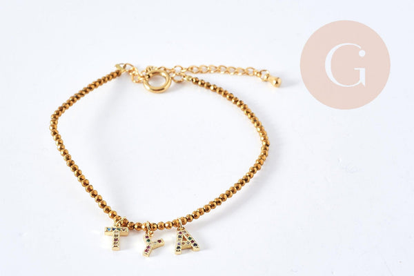 Kit bracelet Vecchio doré personnalisé lettres zircon, Coffrets et kits pour la création de bijoux fantaisie DIY, la pochette (G8748)