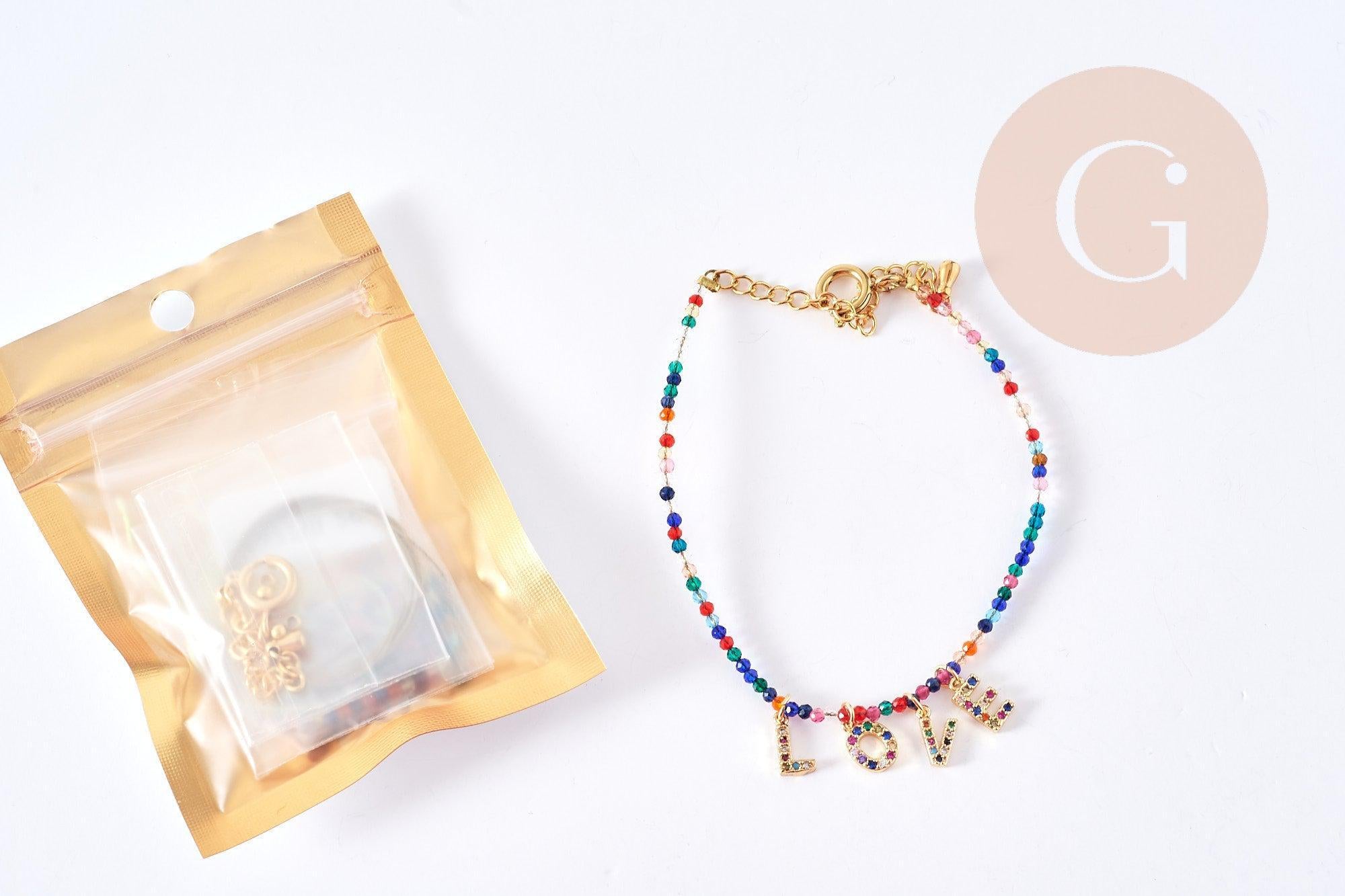 Kit bracelet Vecchio multicolore personnalisé lettres zircon, Coffrets et kits pour la création de bijoux fantaisie DIY, la pochette (G8747)