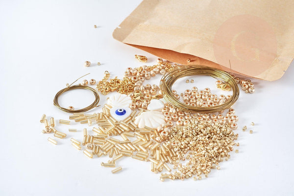 Kit création 5 Bracelets perles et nacre Mykonos Jaune ou Bleu, x1 (G8751)