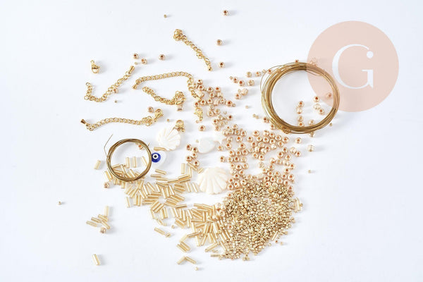 Kit création 5 Bracelets perles et nacre Mykonos Jaune ou Bleu, x1 (G8751)