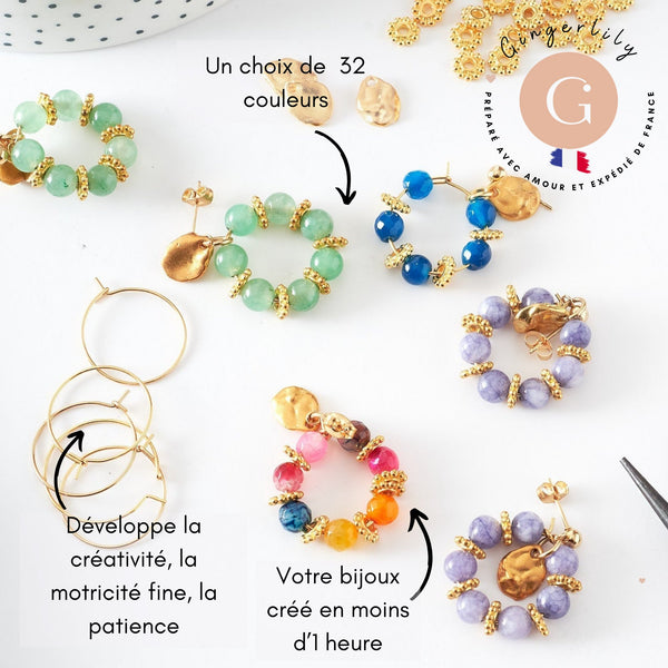 Kit création Boucles d'Oreilles Pierre naturelle x1 paire (G7430)