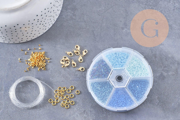 Kit de perles rocaille façon Miyuki Mix bleu, x1 (G9194)