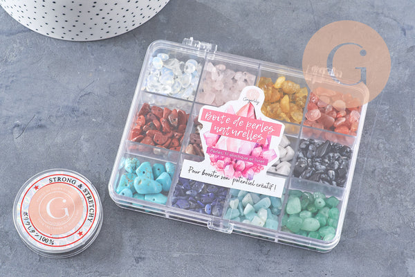Kit mix de perles 10 couleurs pierre naturelles Lithothérapie x1 (G9707)
