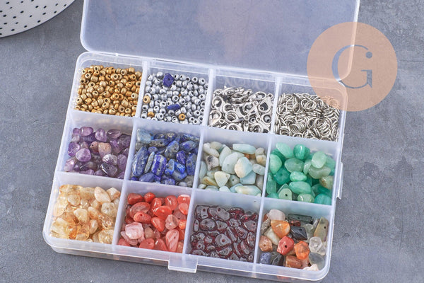 Kit mix de perles 8 couleurs pierre naturelles Lithothérapie avec apprêts, x1 (G10172)