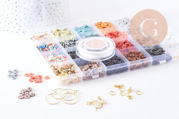 Kit mix de perles heishi vert caramel, Coffret et kit pour création de bijoux fantaisie, x1 (G9997)