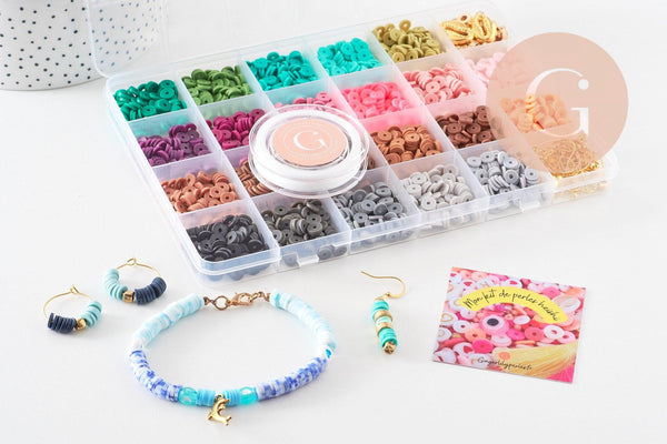 Kit mix de perles heishi vert caramel, Coffret et kit pour création de bijoux fantaisie, x1 (G9997)
