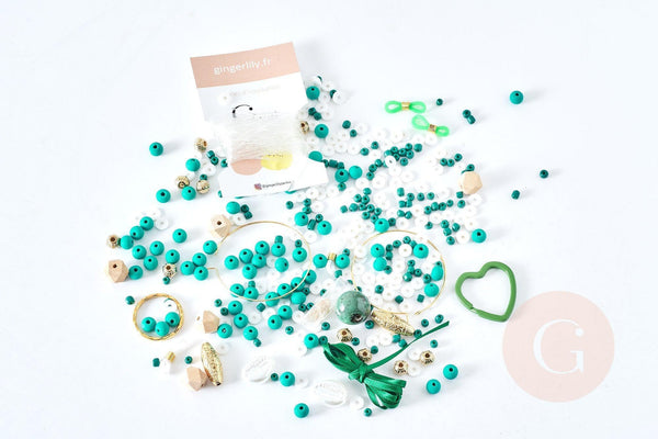 Kit mix de perles vertes Matcha Time, Coffrets et kits pour la création de bijoux fantaisie DIY, x1 (G8345)