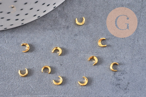 Lune à coller zamac doré 4x5mm,fournitures à coller pour décorer pierres et bijoux en inclusion résine, x2 G8250