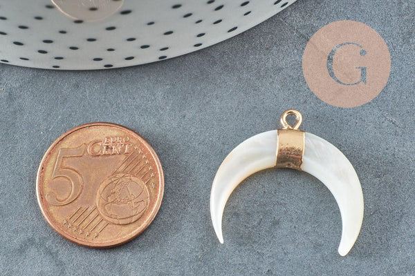 Lune nacre blanche naturelle laiton doré 25x25mm, x1 (G2778)