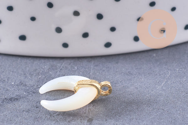 Lune nacre blanche naturelle support laiton doré 15.8mm, x1 (G3251)
