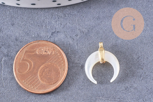 Lune nacre blanche naturelle support laiton doré 15.8mm, x1 (G3251)